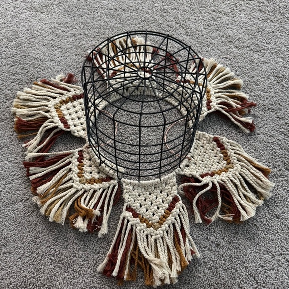 Boho Macrame Wire Basket Plant Holder Storage Decor - Picture 4 of 8